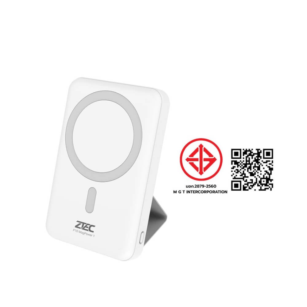 แบตเตอรี่สำรอง ZTEC POWERBANK P10 ความจุ 10000 MAH สีขาว รองรับการชาร์จไร้สาย